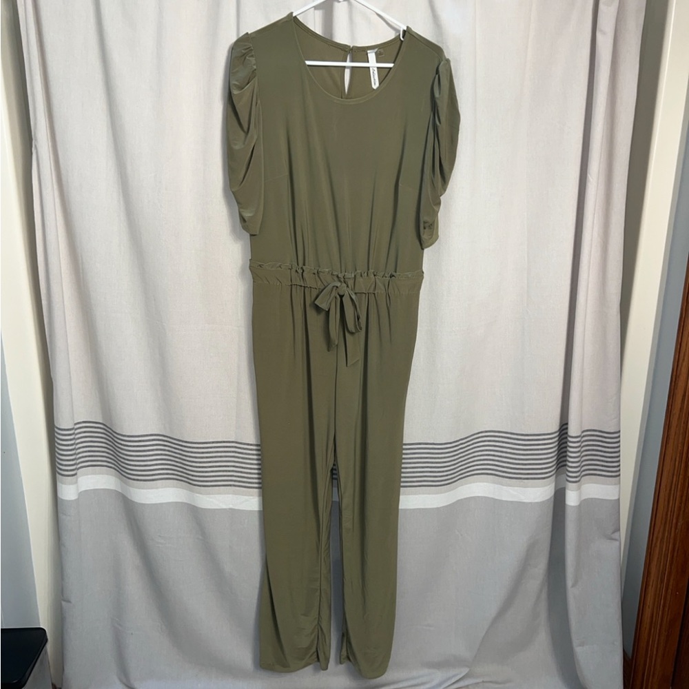 NY Collection Olive Green Puff Sleeve Jumpsuit Women’s Plus PL